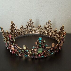 Elegant Gold and Multicolor Gemstone Tiara